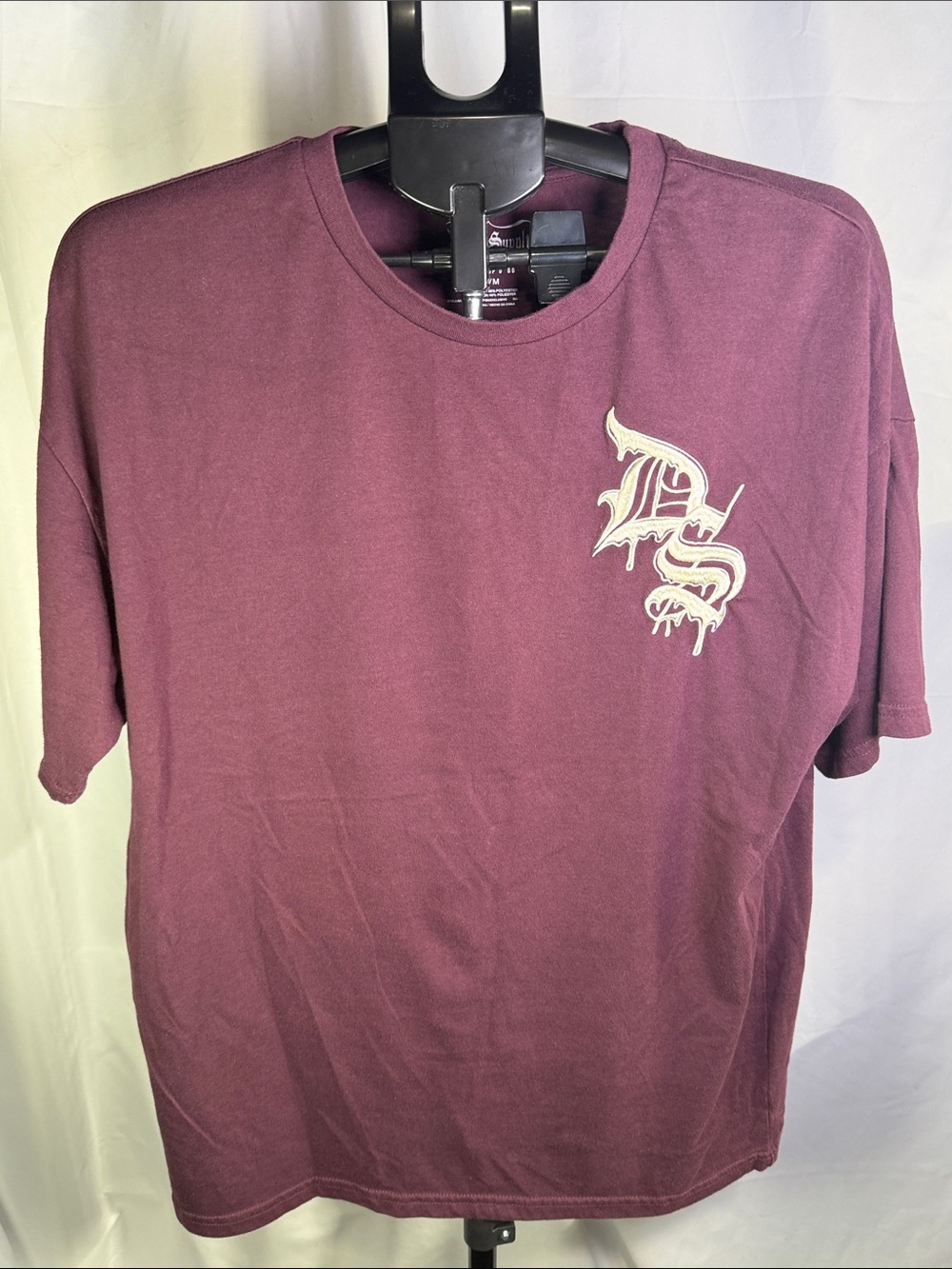 Men's Short Sleeve Crewneck Tee in Burgundy with Left Chest Graphic